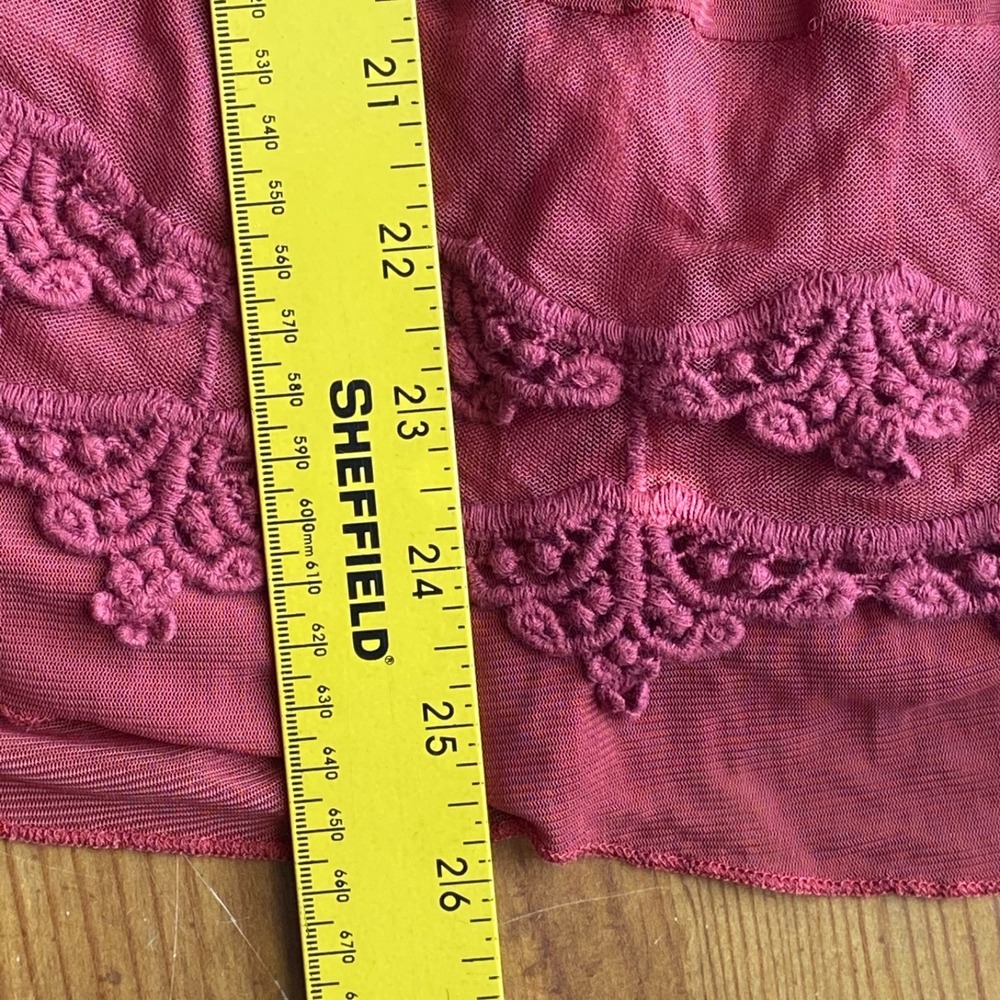 Ultra Pink Blouse L Rust Red Fairy Lace Sheer Back Romantic Festival Embroidery - Picture 12 of 14
